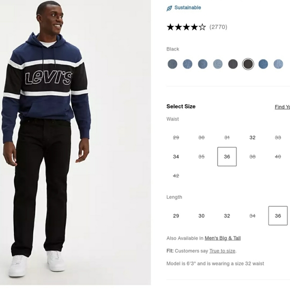 Levi jeans 505 regular black 36/36 - Picture 5 of 6